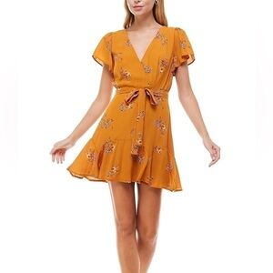 TRIXXI Mustard Floral Wrap Dress Size Medium